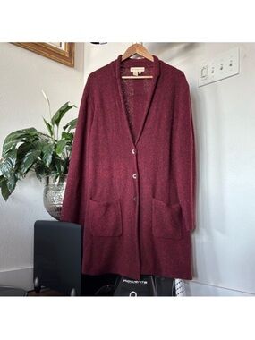 The Territory Ahead Lamb wool Knit Duster Sweater Cardigan Sz XL Burgundy Button